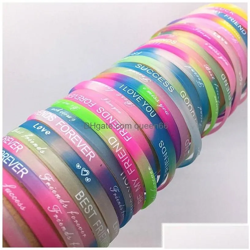 Jelly Whole 100Pcspack Mix Lot Luminous Glow In The Dark Sile Wristbands Bangle Brand New Drop Mens Womens Party Gifts7693075 Jewelry