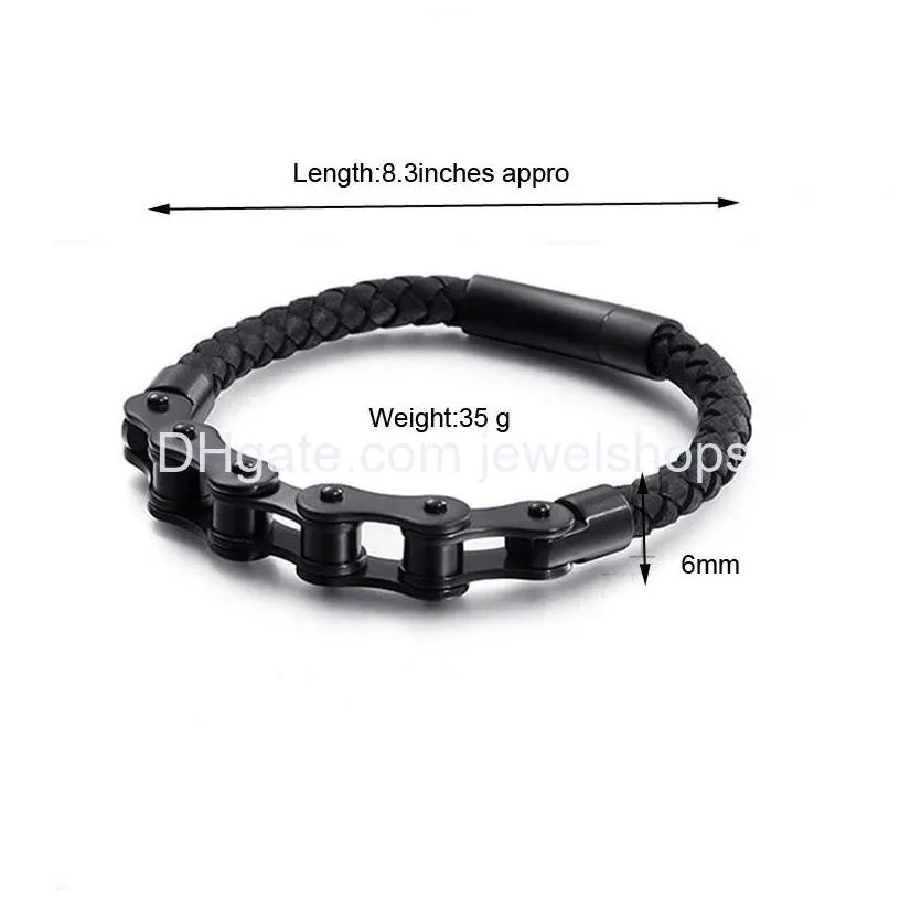 locomotive chain bracelet bangle punk rock style stainless steel motorcycle biker chain pu leather bracelets for men