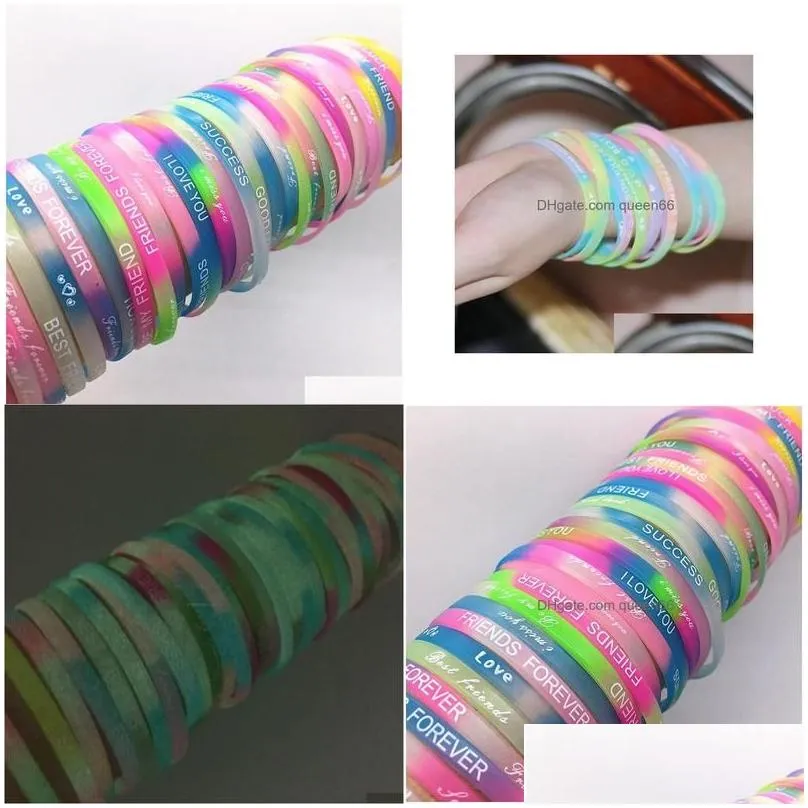 Jelly Whole 100Pcspack Mix Lot Luminous Glow In The Dark Sile Wristbands Bangle Brand New Drop Mens Womens Party Gifts7693075 Jewelry