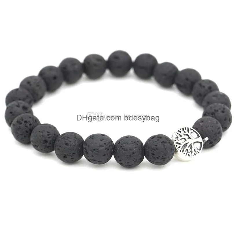 tree of life charms 8mm black lava stone beaded bracelet essential oil diffuser bracelet volcanic rock hand strings mki