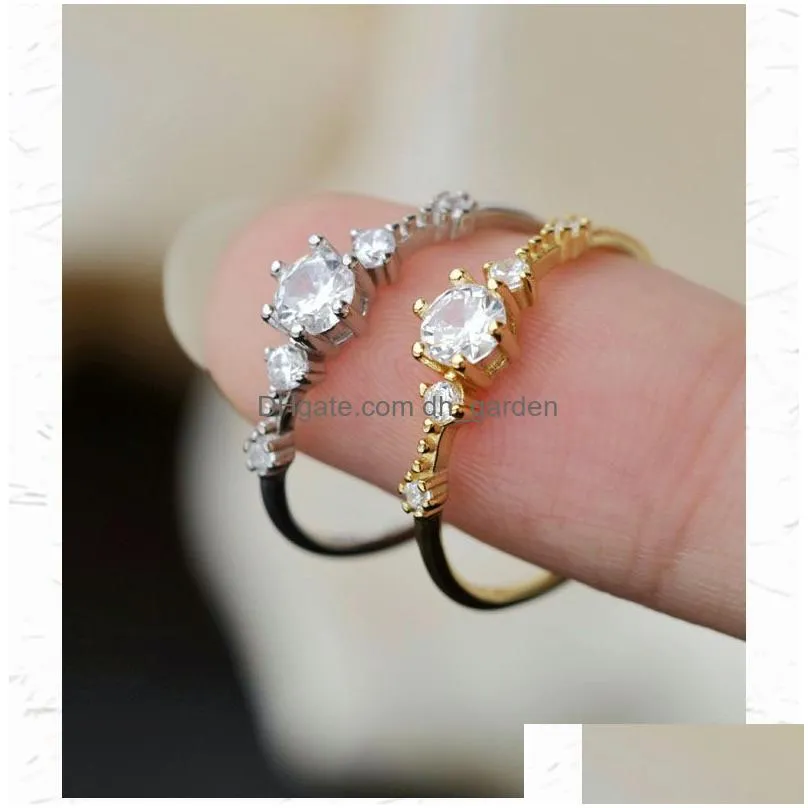 Band Rings 925 Sterling Sier Shiny Zircon Open Finger Rings For Women Niche Design Adjustable Index Ring S-R201 Drop Delivery Dhgarden Otruy