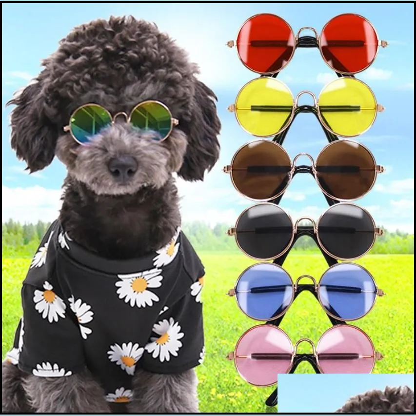 cool dog cat pet glasses retro metal frame eyewear antiuv round lense sunglasses photos photography props accessories m size