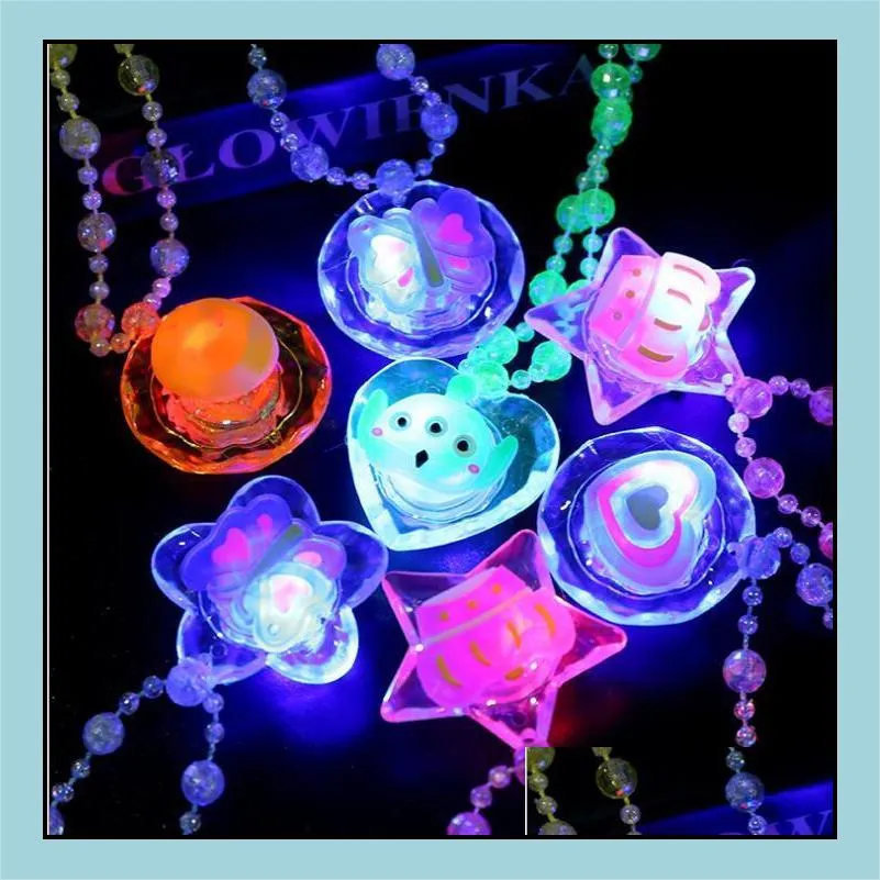 led light up cartoon pendants necklace christmas kids adults party favors creative luminous glow necklaces acrylic lanyard gift