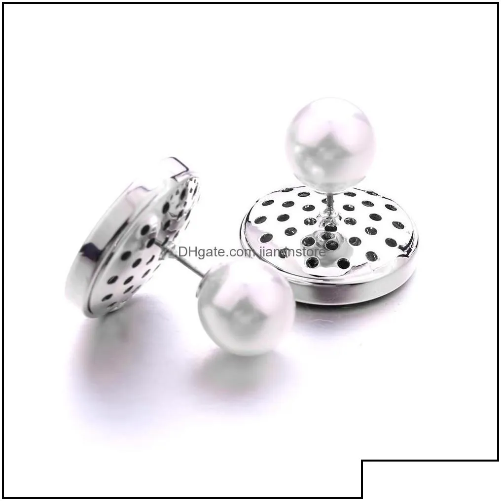 Stud Simple Sier Plated 12Mm 18Mm Snap Button Pearl Earrings For Women Men Snaps Buttons Jewelry Drop Delivery Otwra