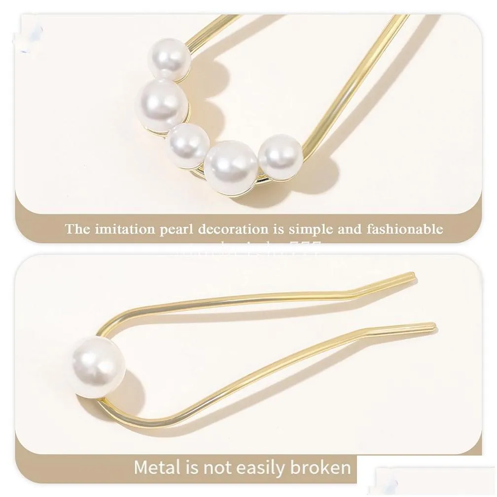 elegant antique imitation pearl u shape hairpin metal barrette clip simple modern temperament head headdress hair sticks