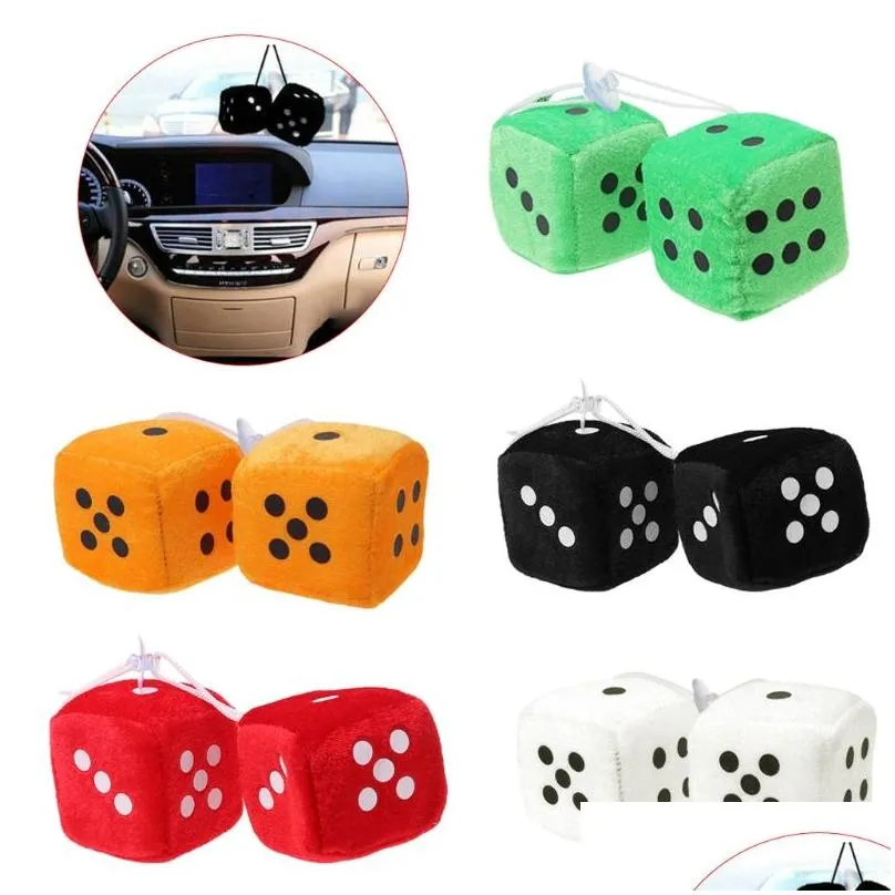 Interior Decorations 1 Pair Fuzzy Dice Dots Rear View Mirror Hanger Decoration Car Styling Accessorie Drop Delivery Automobiles Motorc Dhmpu