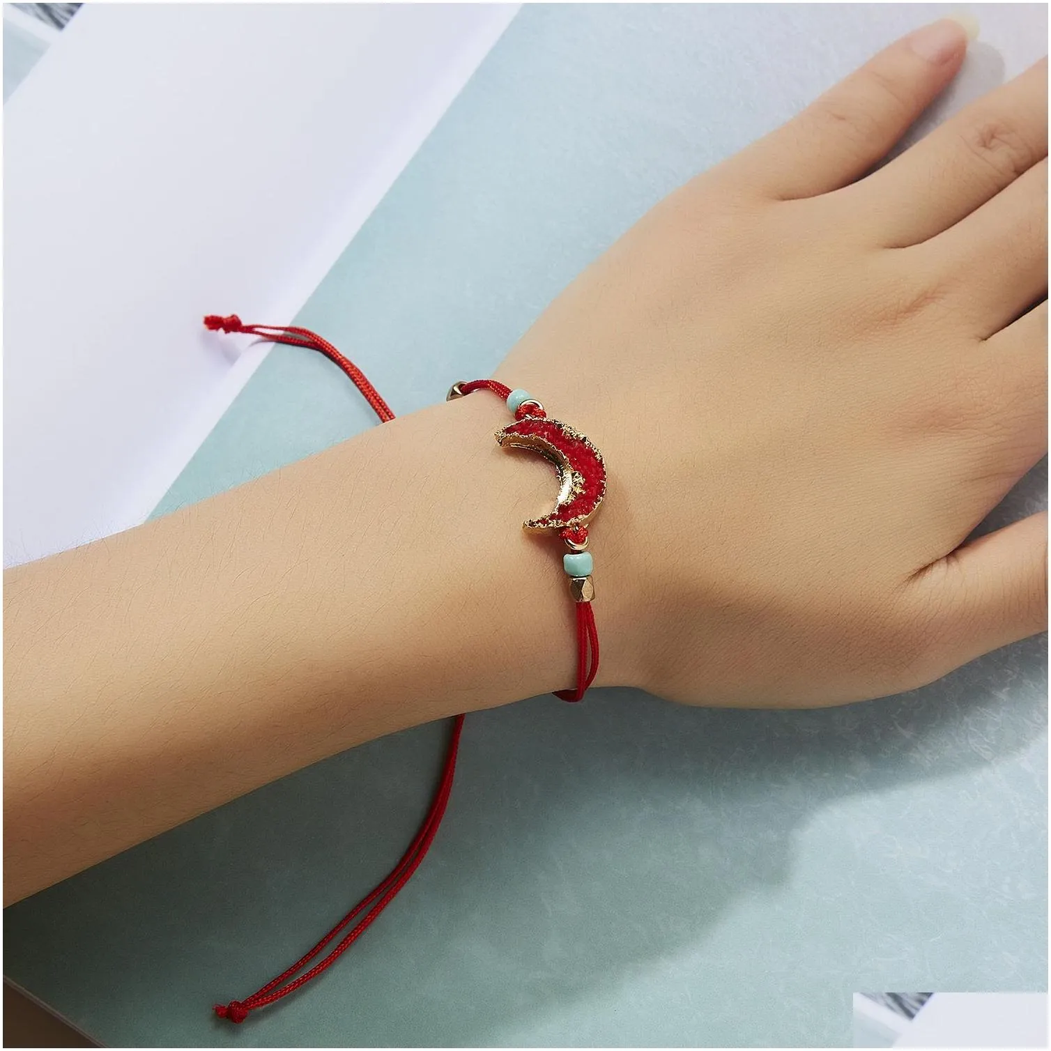 in bulk handmade resin moon bracelet for men women make a wish card gift stone rope chain charming bracelets jewelry