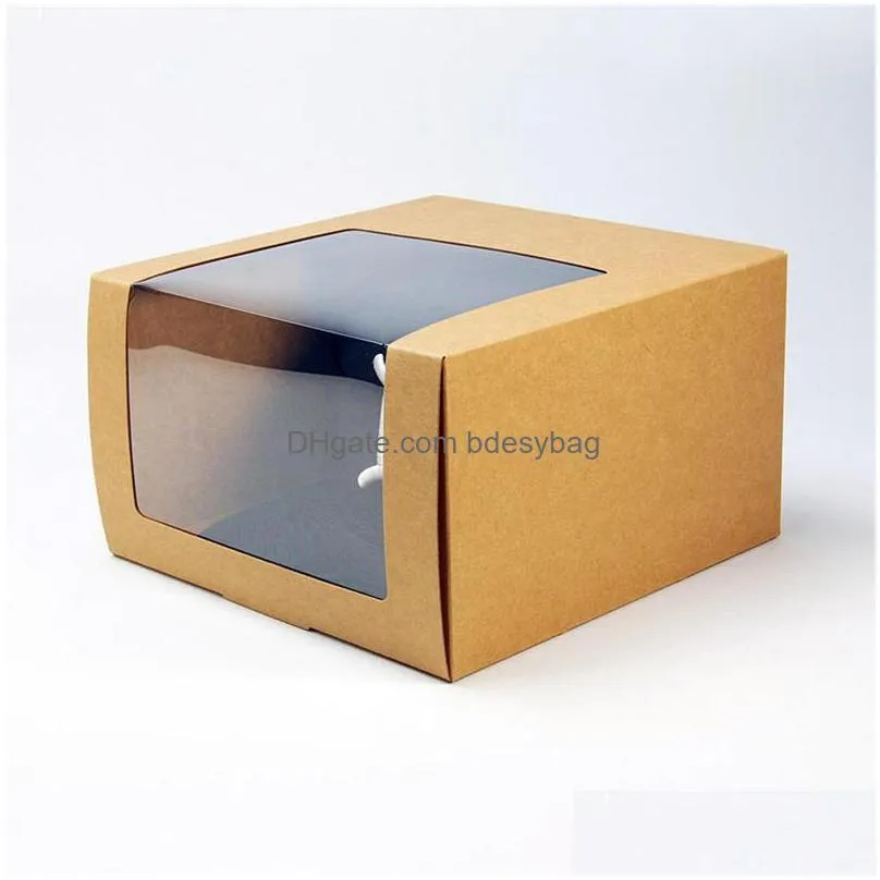 195x195x120mm kraft paper box with transparent window hat packing box clothes gift boxes factory wholesale lx01074