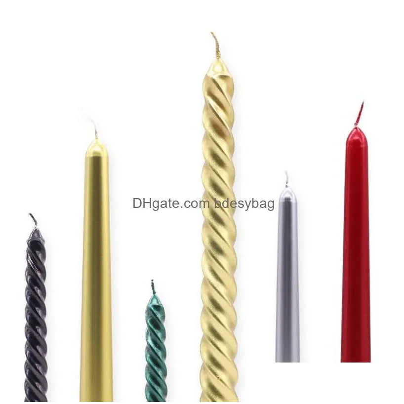 Candles Creative Smokeless Long Pole Candle 4 Pcs/Set Taper Spiral Twisted Dinner Table Candles Wax Thread Home Decoration Drop Delive Dhegg