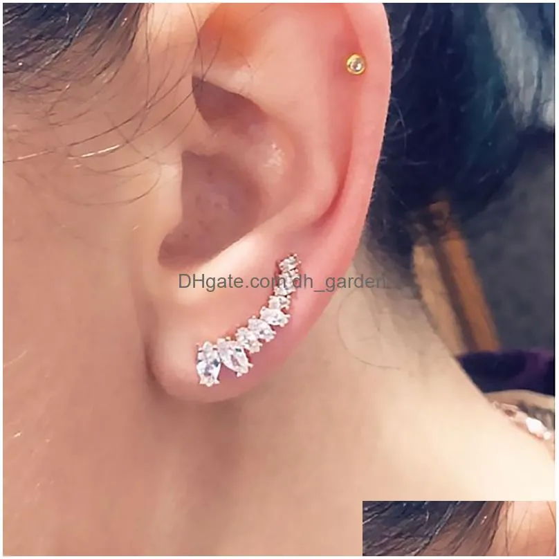 Stud Luxury Shining Angle Wing Ear Cuff Earrings For Women Cubic Zirconia Rose White Gold Color Fashion Jewelry E791 E792 Dr Dhgarden Otmzb