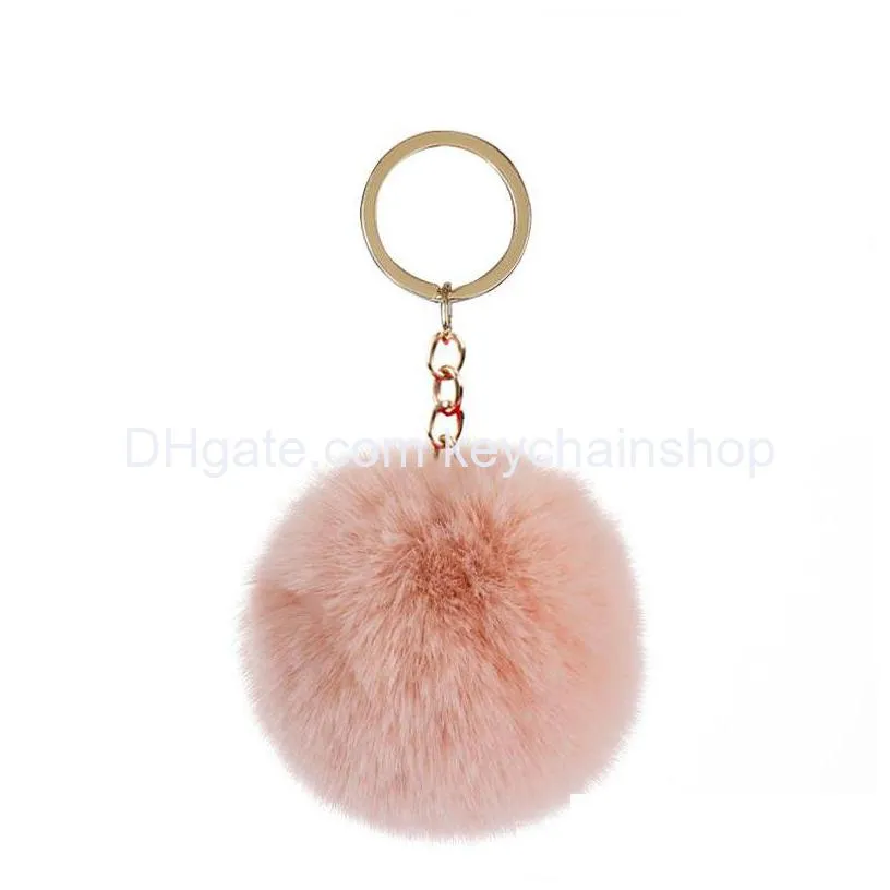 35 colors furry fluffy puff 8cm faux rabbit fur ball pom keychain gold keyring handbag keychains