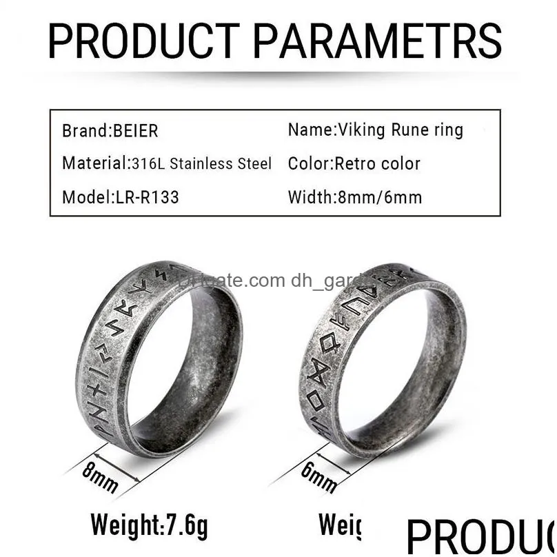 Band Rings Stainless Steel Odin Norse Rings Amet Rune Men Ring Fashion Words Retro Jewelry Lr-R133 Drop Delivery Jewelry Ring Dhgarden Otgqj