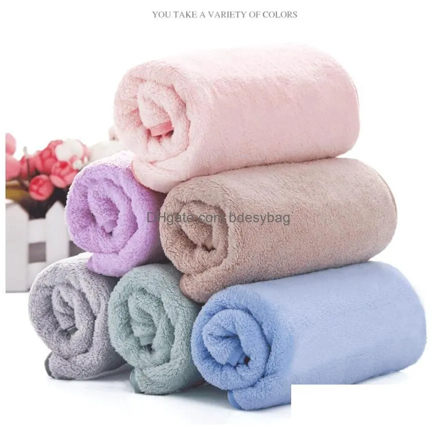 Towel Thickened Absorbent Coral Veet Cut Edge Towels Plain Wash Soft Face Towel For Home Polyester Drop Delivery Home Garden Home Text Dhqjz