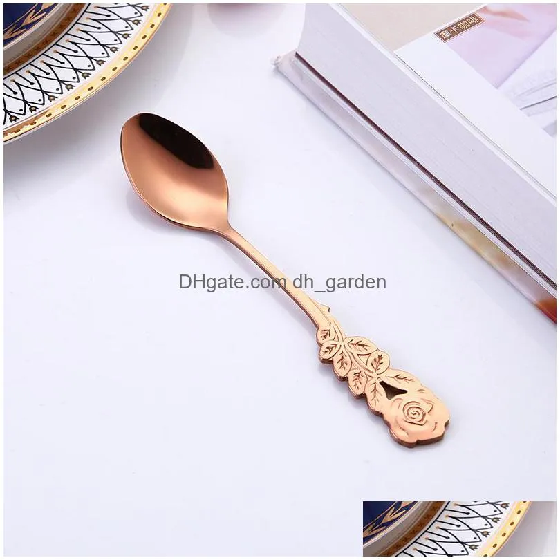 creative rose stainless steel mixing spoons household coffee scoop portable dessert spoon kitchen bar tableware 7 colors