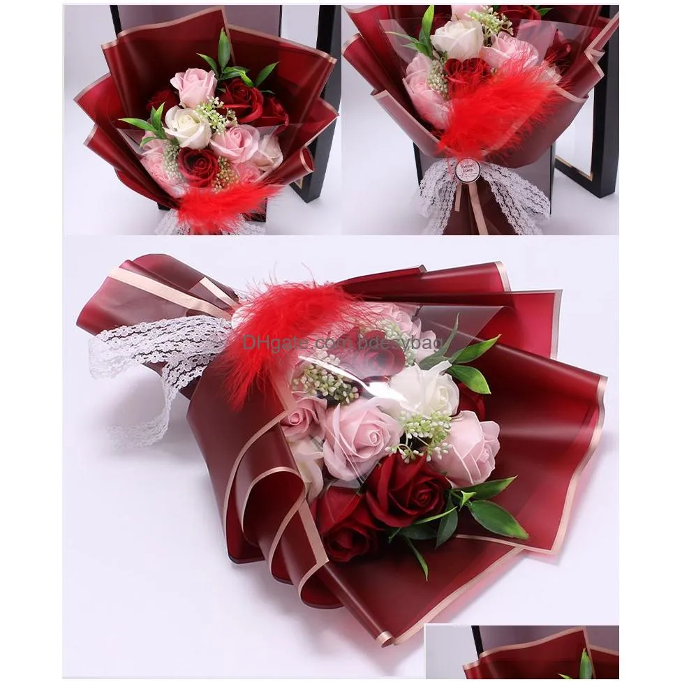 Decorative Flowers & Wreaths 11Pcs Handmade Creative Soap Flowers Rose Bouquet Gift Box Simation Decorative Flower Valentines Day Birt Dhyjf