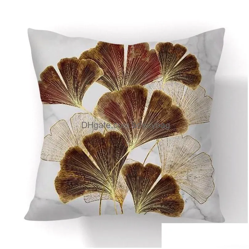 Pillow Case Hand Painted Ginkgo Leaves Pillow Case Polyester Short Plush Modern Floral Chair Cushions Cases Living Room Decor Throw Pi Dhrua