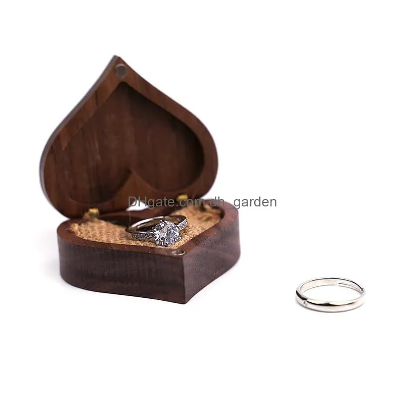 wooden jewelry storage boxes blank diy engraving retro clan style heart shaped ring box creative gift packaging supplies