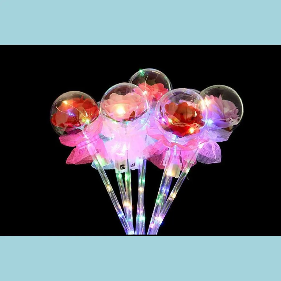 led party favor decoration light up glowing red rose flower wands clear ball stick for wedding valentines day atmosphere decor