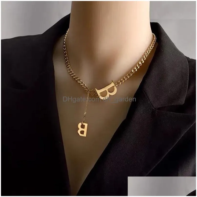 Pendant Necklaces Fashion Classic B Letter Pendant Necklace For Woman New Gothic Jewelry Hip Hop Party Girls Y Clavicle Drop Dhgarden Otssp