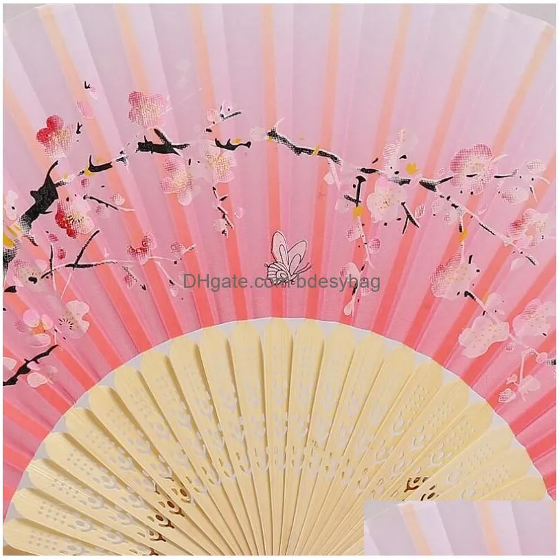 Party Favor Silk Party Favor Chinese Japanese Style Folding Fan Home Decoration Ornaments Pattern Art Craft Gift Wedding Dance Supplie Dh1Je