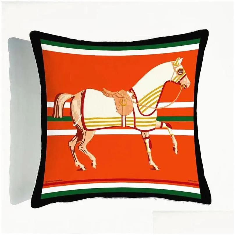 Cushion/Decorative Pillow Horse Pillow Case Veet Pillowcase With Den Zip Sofa Car Cushion Er For Office Home Decoration Drop Delivery Dh58N
