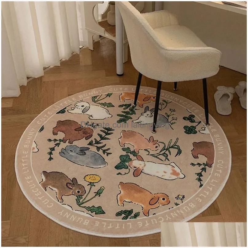 baby rugs playmats cute rabbit round carpet floral soft floor mat cartoon animal area rug for living room bedside mat for children room home decor