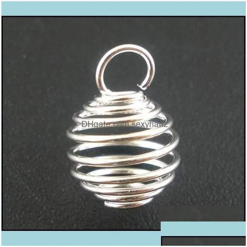 Charms Jewelry Findings Components 100Pcs/Lot Sier Plated Spiral Bead Cages Pendants 9X1M Making Diy Drop Delivery 2021 N15V8