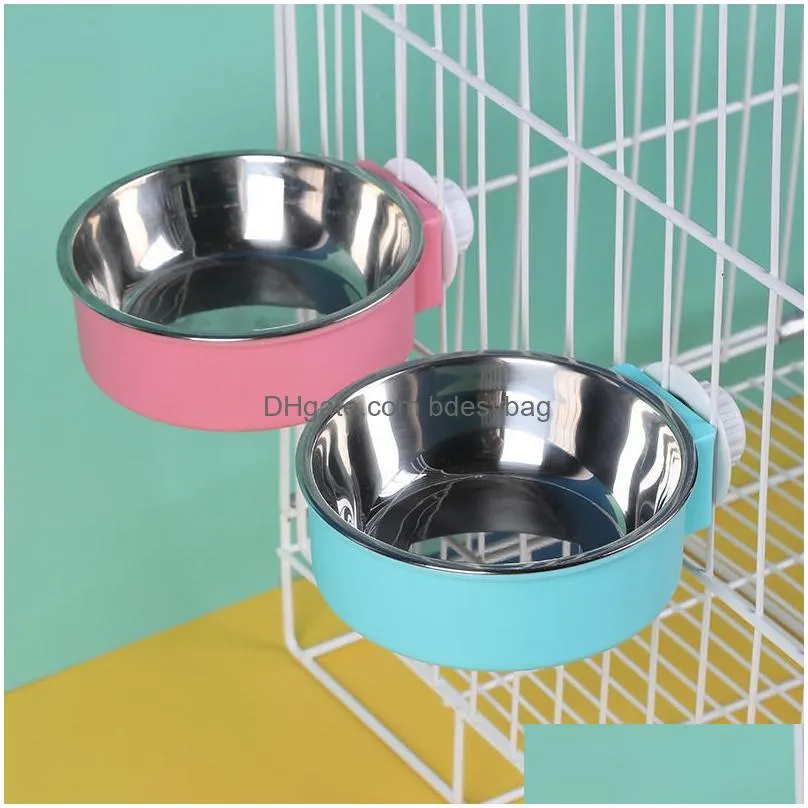 Dog Bowls & Feeders Pet Feeding Bowl Hanging Non-Slip Cats Dogs Food Bowls Stainless Steel Removable Puppy Water Feeder Can Be Fixed O Dh7Sm