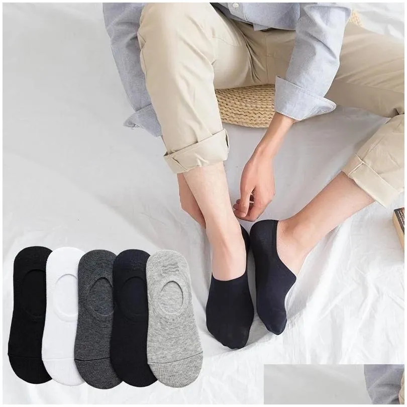 Men`s Socks 5 Pairs Men Casual Invisible Short Solid Color Letter Print Boat Sox Non-slip Comfortable Breathable Cotton Ankle