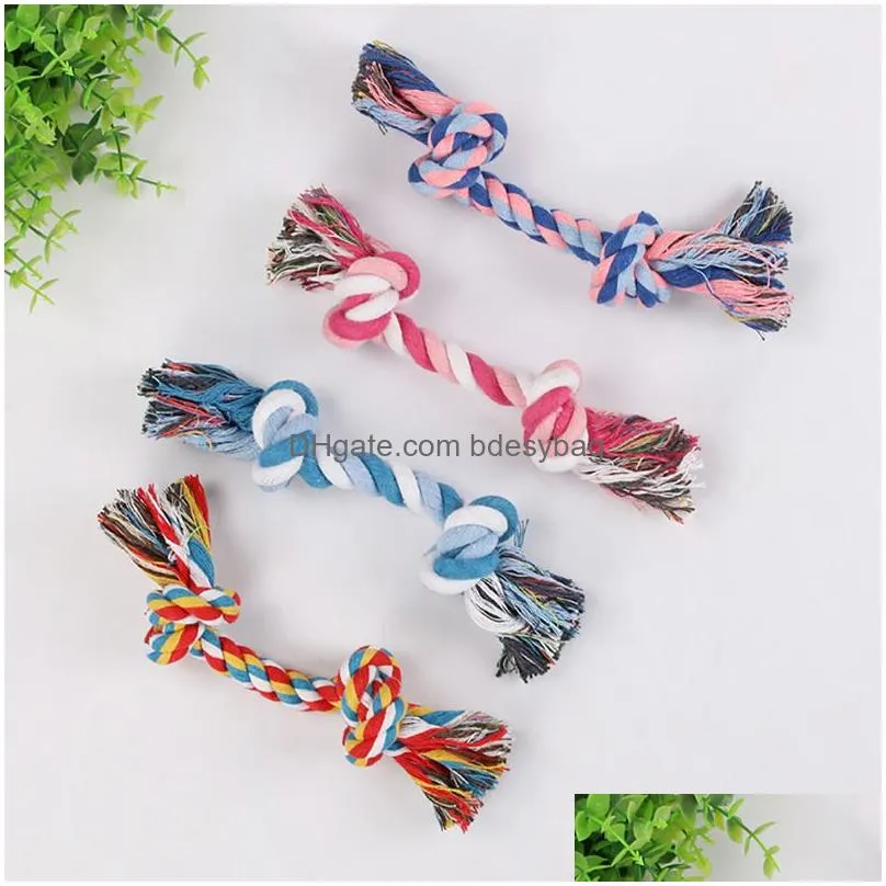 Dog Toys & Chews Double Knot Chew Rope Toys Dog Puppy Cotton Chews Toy Durable Braided Bone 17-28Cm Funny Tool Pet Supplies Drop Deliv Dh705