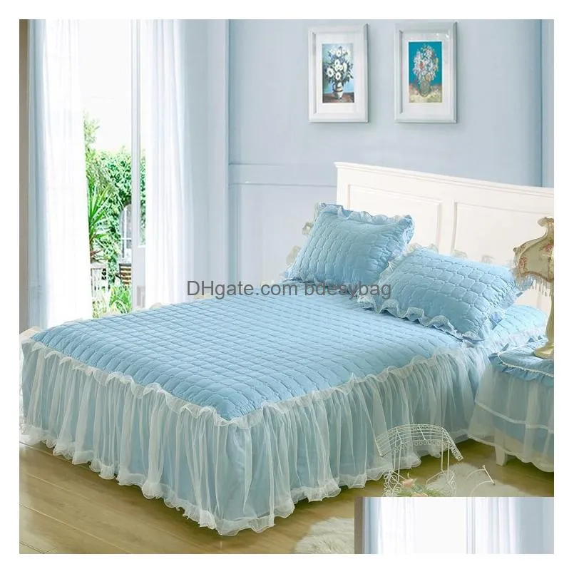 Bedding Sets Creative 1 Piece Lace Bed Skirt Add2 Pieces Pillowcases Bedding Sets Princess Bedspreads Sheet For Er King/Queen Size Dro Dhtd9