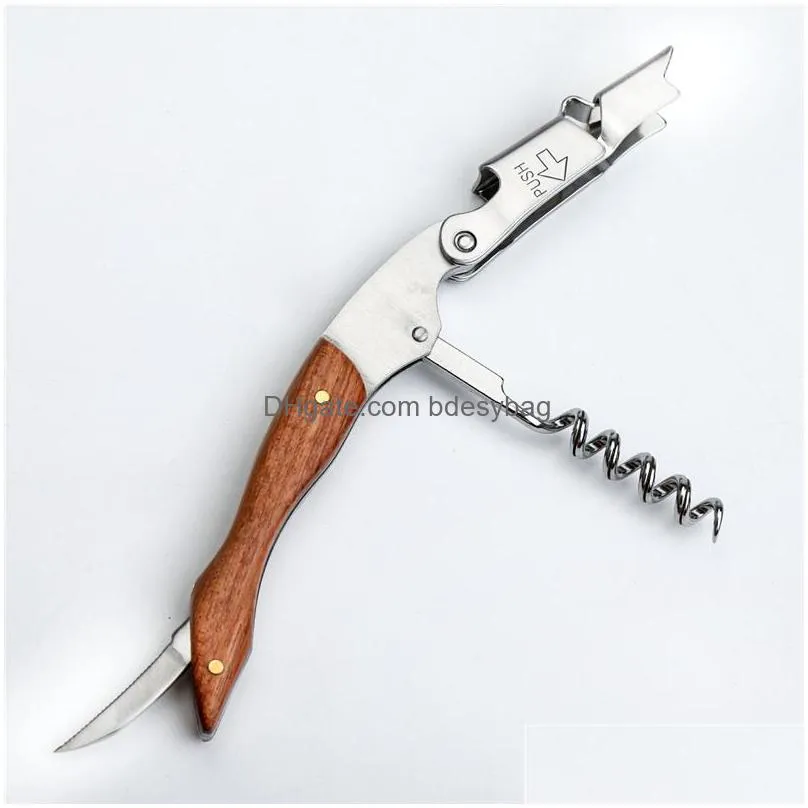 stainless steel corkscrew wine key beer bottle opener foil cutter wood handle openers waiters wine knife corkscrews sommelier lx4604