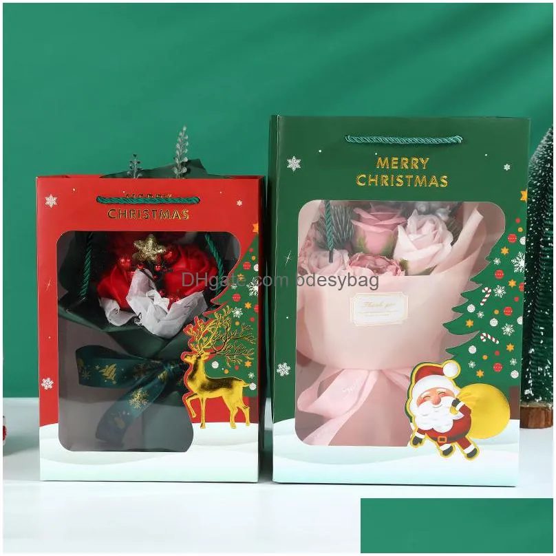 transparent window red green paper tote bag valentines day gift packaging tote bag holiday christmas childrens gift box lx4471