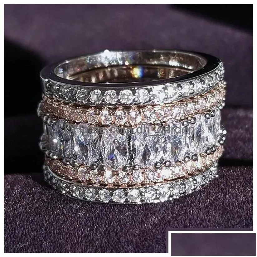 Wedding Rings Unique Wedding Rings Luxury Jewelry 925 Sterling Sier Rose Gold Fill Oval Cut White Topaz Cz Diamond Gemstones Dhgarden
