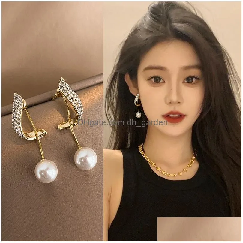 Dangle & Chandelier Fashion Geometric Metal Pearl Pendant Drop Earrings For Woman Gothic Girls Elegant Jewelry Wedding Set A Dhgarden Ottrm