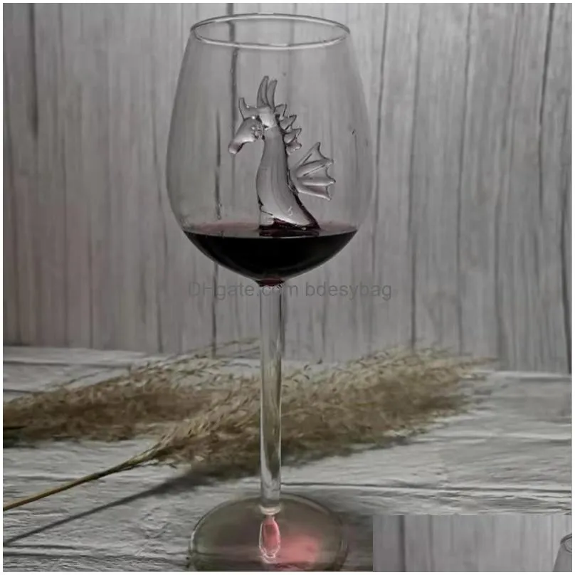 Wine Glasses Wine Glasses Home Fashion The Original Shark Red Goblet Glass-Handmade For Party Flutes Glass Drinkware Gift Drop Deliver Dhk8R