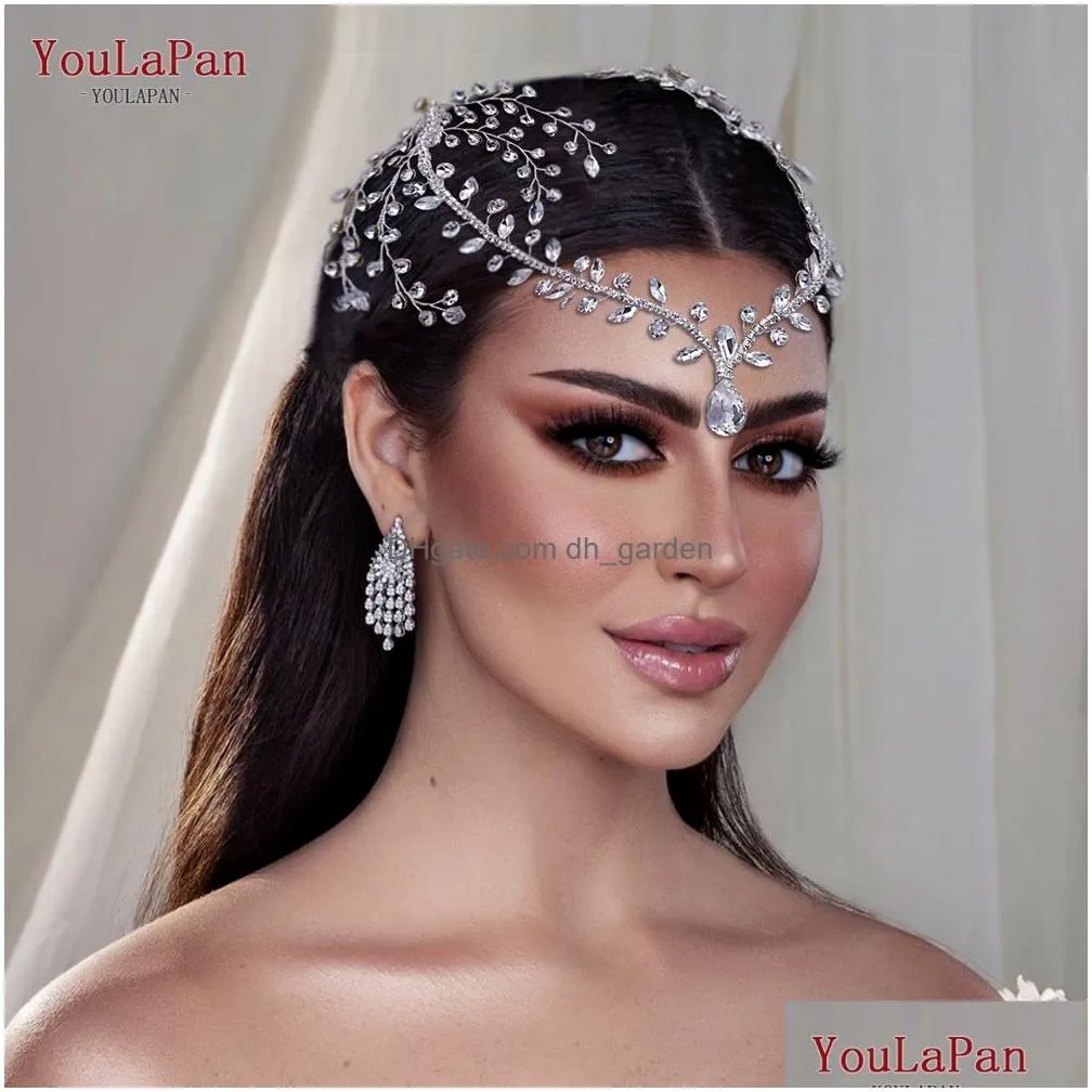 Tiaras Rhinestone Wedding Forehead Headband Women Headdress Water Drop Bridal Head Tiara Bride Piece With Drop Delivery Jewel Dhgarden Oti57