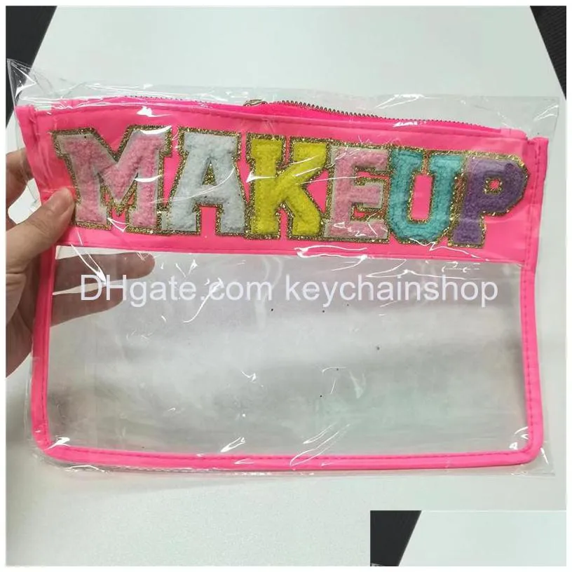 many color embroidery letters clear flat nylon pouch bag accessories portable waterproof with metal zipper pouches bags storage case for party gift custom