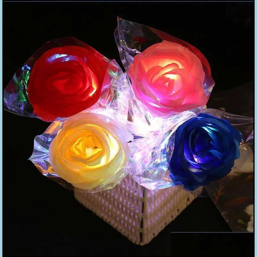 glowing artificial roses flowers party decoration led light up long stem fake silk rose for diy wedding bouquet table centerpiece home atmosphere