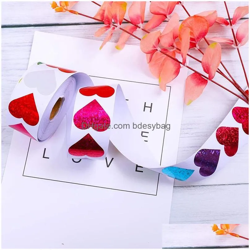 Adhesive Stickers Wholesale 1/1.5 Inch Red Heart Shape Adhesive Stickers Valentines Day Paper Packaging Labels Candy Dragee Bag Gift B Dhq0G