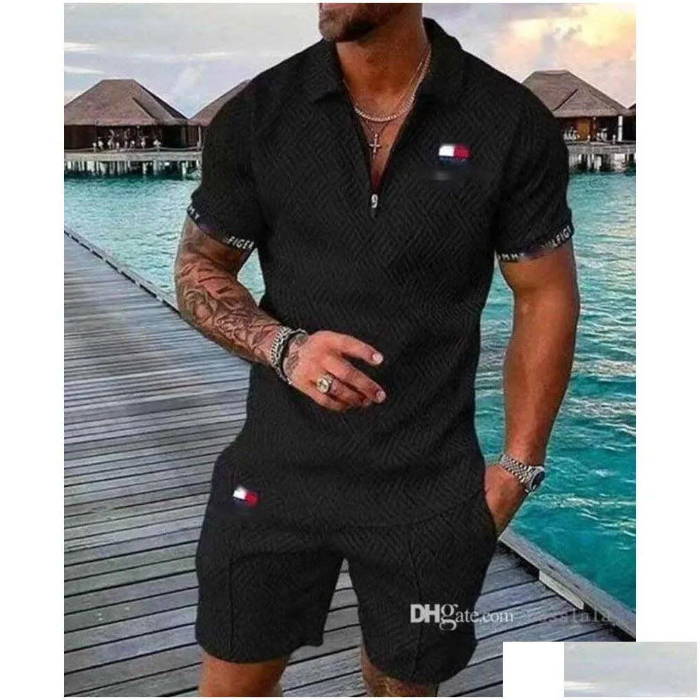 mens designer tracksuits plus size 3xl luxury two piece set 2023 autumn brand printed outfits cotton blend short sleeve polo t-shirt and shorts sports