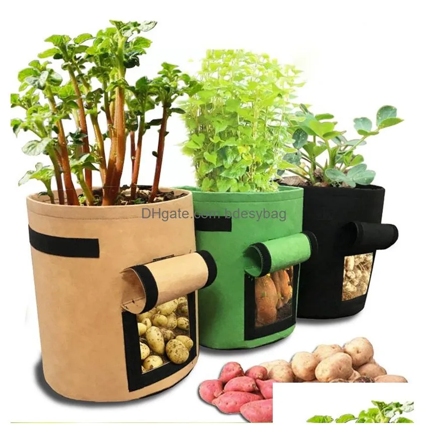 Planters & Pots Plant Grow Bags Home Garden Potato Pot Greenhouse Vegetable Growing Bag Moisturizing Vertical Drop Delivery Home Garde Dhvd8