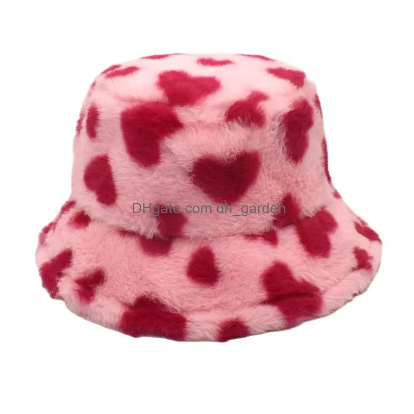 bucket hat heart fluff fisherman hat men and women winter warm hats cap adjustable