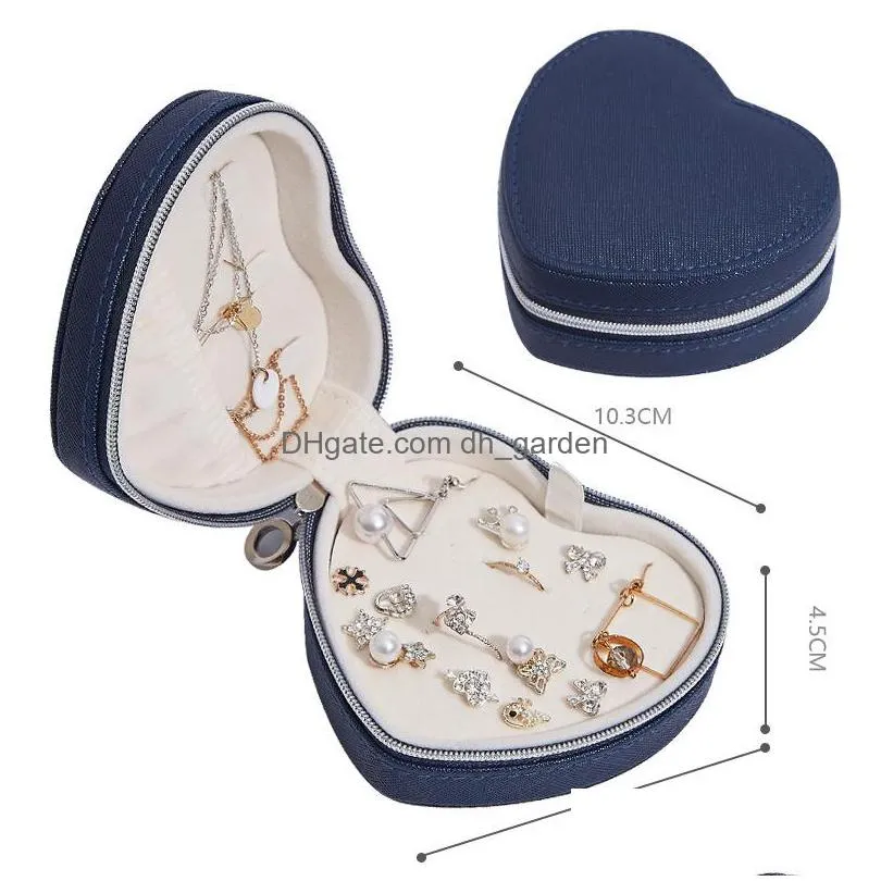 portable travel jewelry storage box creative heart shaped pu leather display rack necklace earrings ring boxes desktop decoration