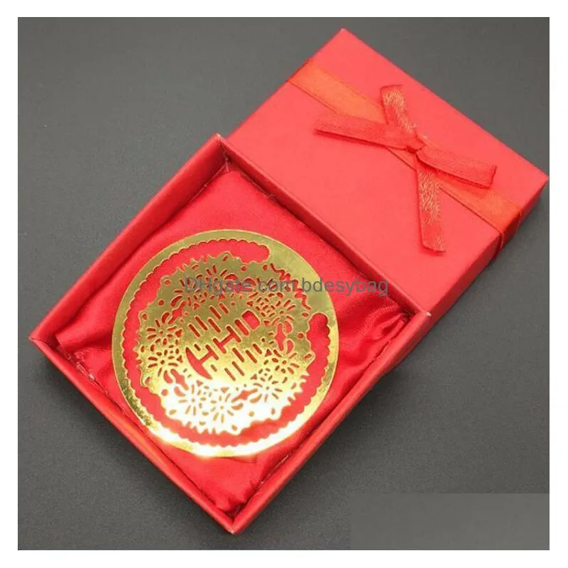 double happiness gold bookmarks metal with gift box chinese souvenirs stationery pendant gifts party wedding favors za1341