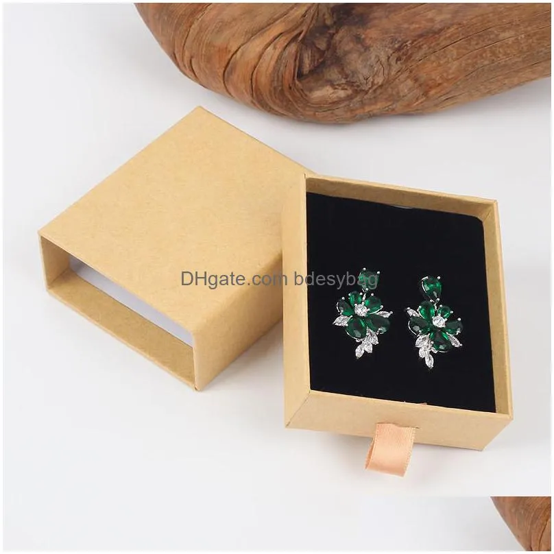 luxury elegant 8x7x3cm drawer box with spong for jewelery display earring necklace packaging drawer box with ribbon lx1622