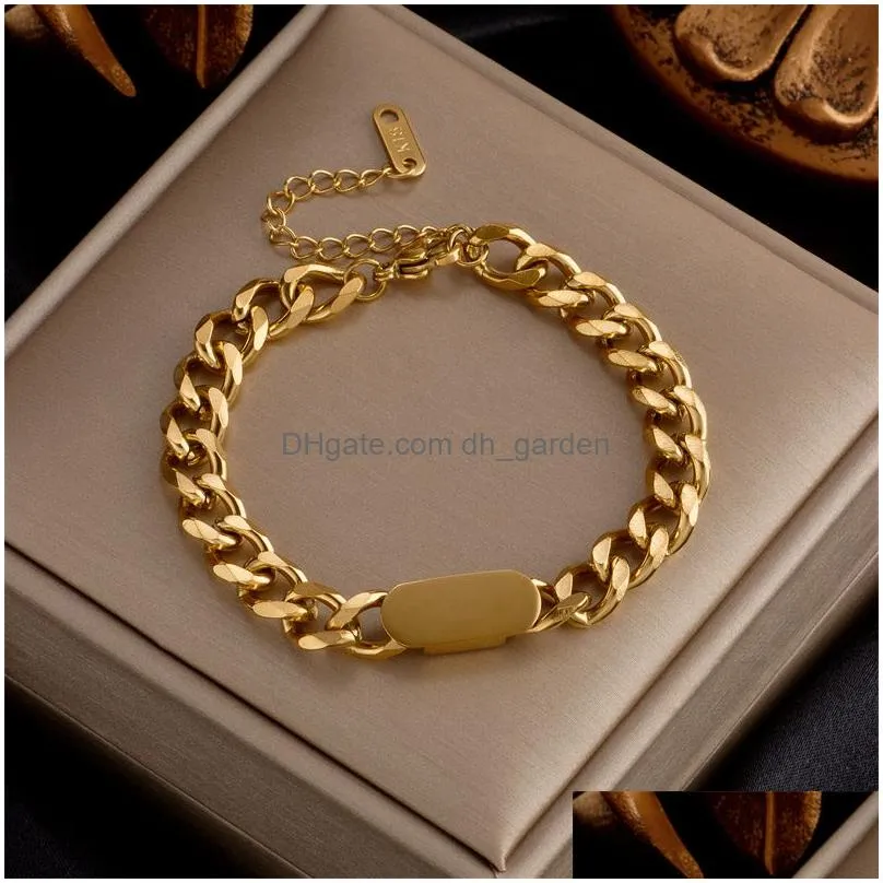 Chain Stainless Steel Fashion Link Chain Bangle Bracelet For Women Exquisite Gold Color Bracelets Jewelry Girl Gift Drop Del Dhgarden Otwzw