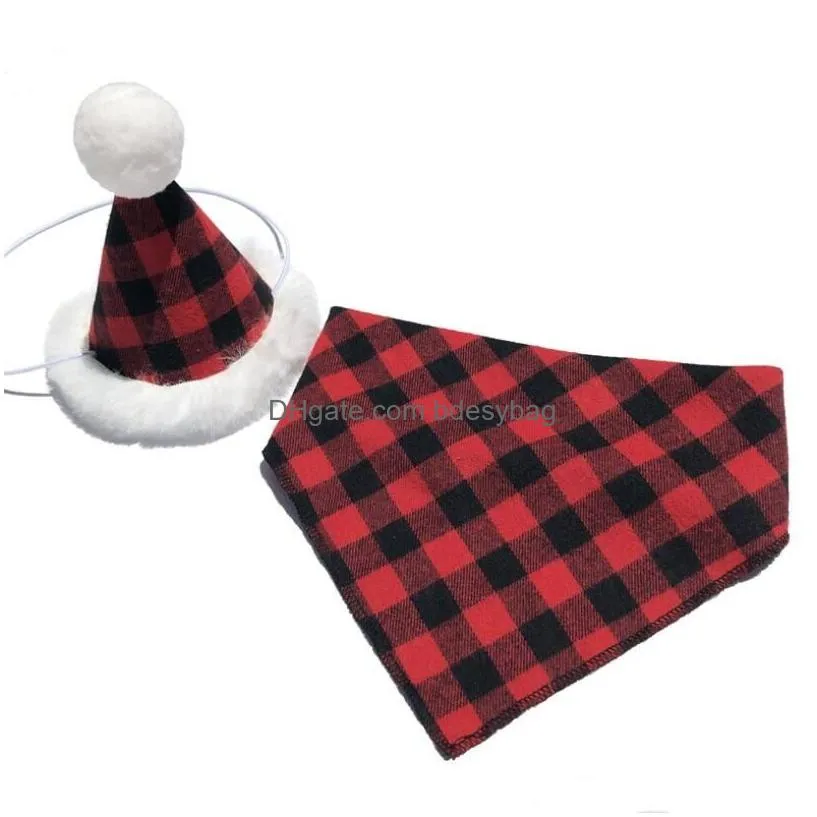 Dog Apparel Plaid Dog Apparel Hats With Bowknot Cat Birthday Costume Design Headwear Hat Christmas Party Pet Accessories 2Pcs/Set Drop Dhbmd