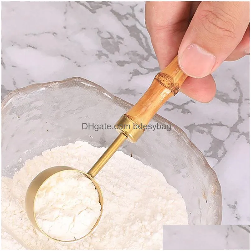 15ml stainless steel bamboo handle measuring spoon for coffee bean powdered milk kitchen seasoning baking multifunction lx5238