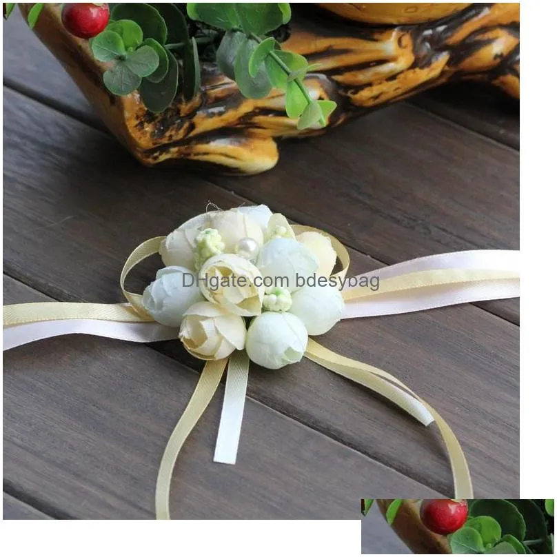 5 colors artificial rose bride wrist flowers bridesmaid sisters hand flowers for wedding party decoration bridal prom wa1932